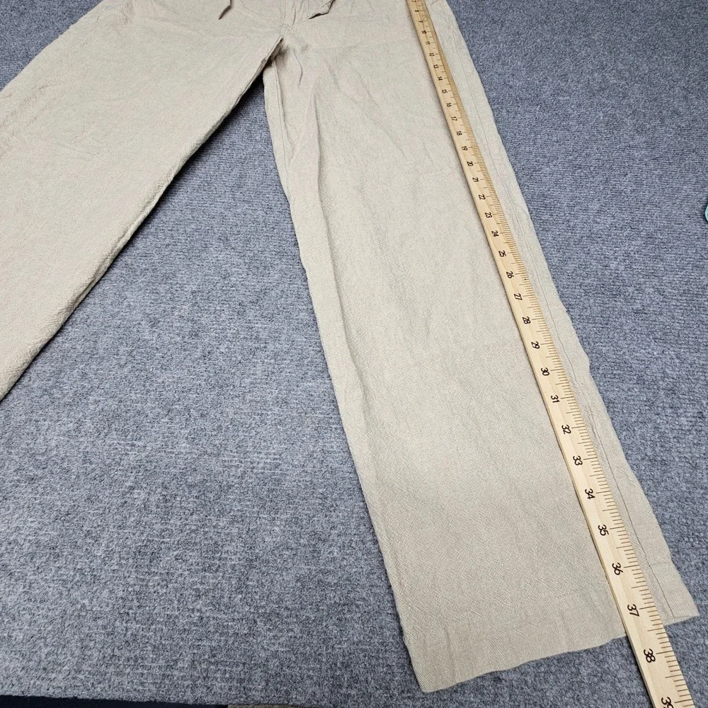 Centro Linen Cotton Pants Mens Medium 32-34 Tan Beige Elastic Drawstring Casual